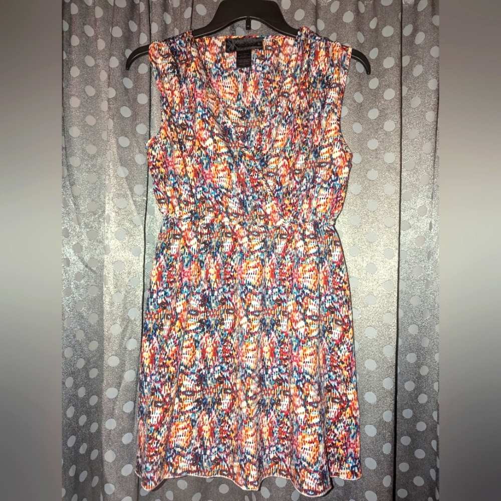 KARDASHIAN KOLLECTION Confetti Faux Wrap Sleeveless Mini Dress Large